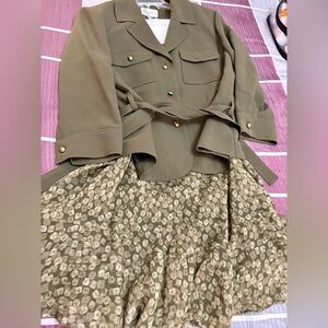 Bundle 2 for $30. Studio I Olive Jacket with Patterned Skirt. Size 16.
